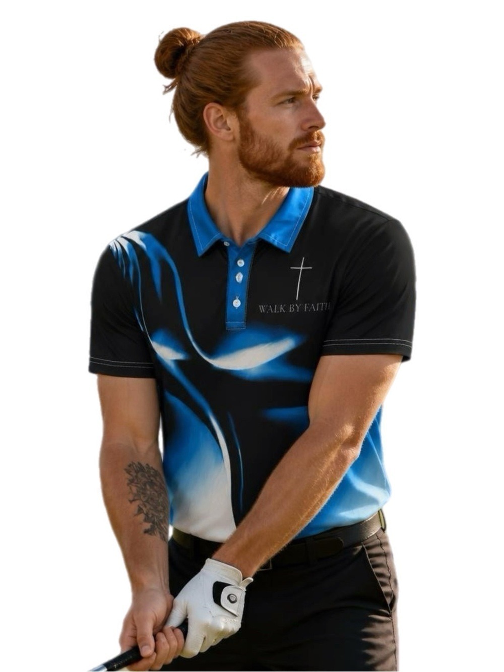 “Walk By Faith” Blue & Black Gradient Polo Shirt - Size XL NWOT unisex